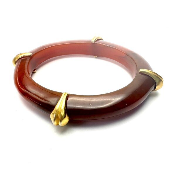 Vintage '80s Liz Claiborne Butterscotch Resin Bangle & Clip-on Earrings — EUC - Picture 2 of 11